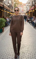 Fuat Gürşen 4353 Ön İşleme Detay Tunik - Kahve