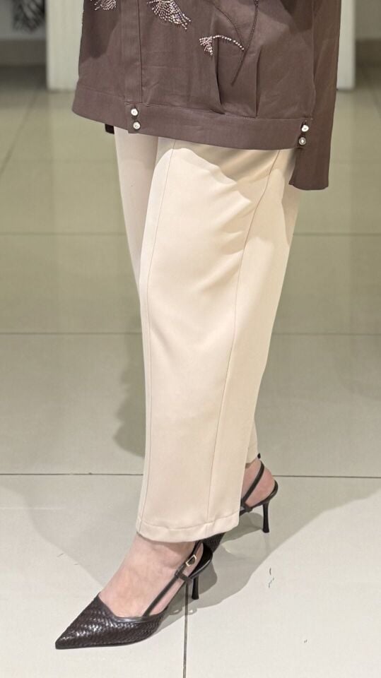 Sentez -5618 Elegance Beli Lastikli Pantolon - Taş