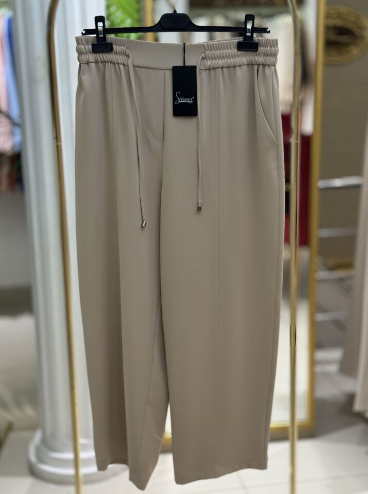 Sentez -5618 Elegance Beli Lastikli Pantolon - Taş