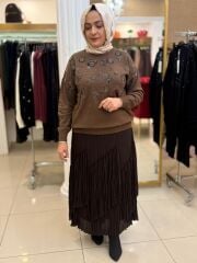 SENTEZ Viola Parçalı Kırıştırma Etek-Kahve