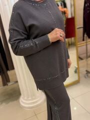 Fuat Gürşen 4358 Kare Taş Detaylı Pantolonlu Takım - Gri