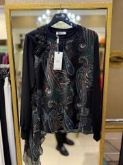 TAŞ İŞLEMELİ ŞAL DESENLİ ŞİFON BLUZ - FUAT GÜRŞEN