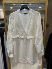 FUAT GÜRŞEN - PAYETLİ İNCİ DÜĞME TUNİK - EKRU