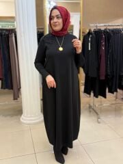 NURCAN ÇETİN / OMZU BONCUK İŞLEMELİ BAMBU KUMAŞ ELBİSE