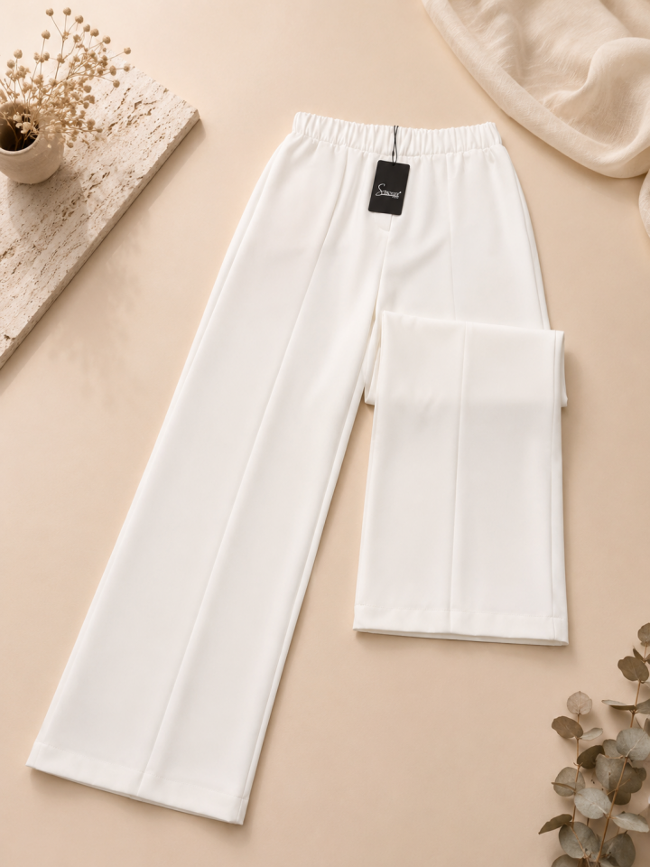 SENTEZ COLMAR  5580 BELİ LASTİKLİ GENİŞ PAÇA PANTOLON- BEYAZ