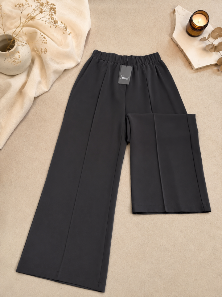 SENTEZ COLMAR  5580 BELİ LASTİKLİ GENİŞ PAÇA PANTOLON- SİYAH