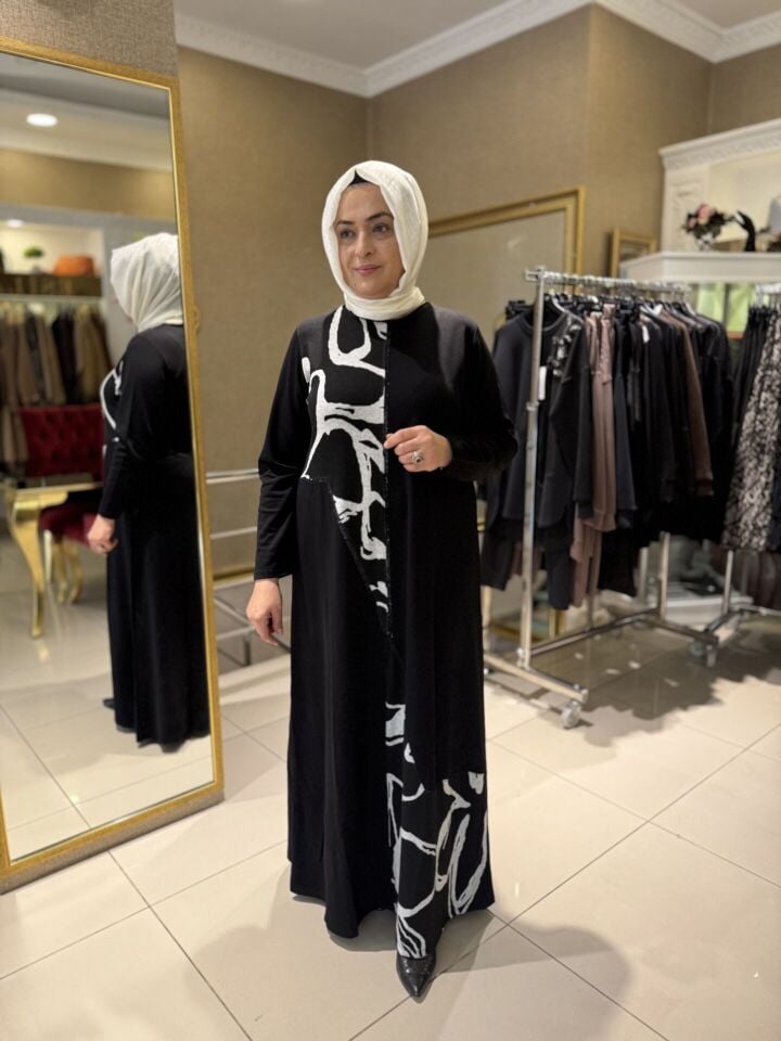 DESENLİ ÇİFT TARAFLI TAŞLI ELBİSE / BELGİN