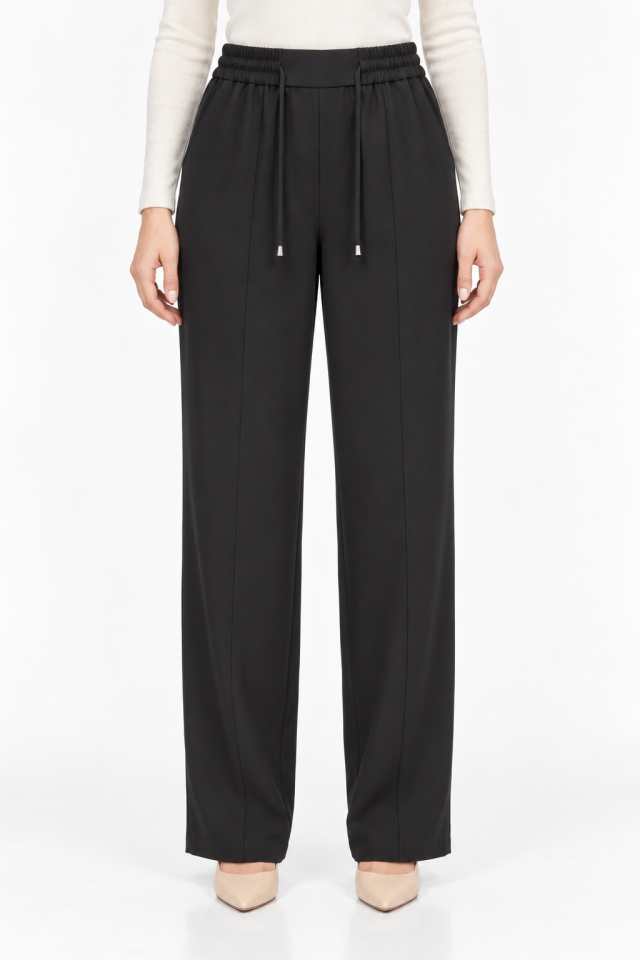 Sentez 5618 Elegance  Beli Lastikli Dar Paça Pantolon - Siyah