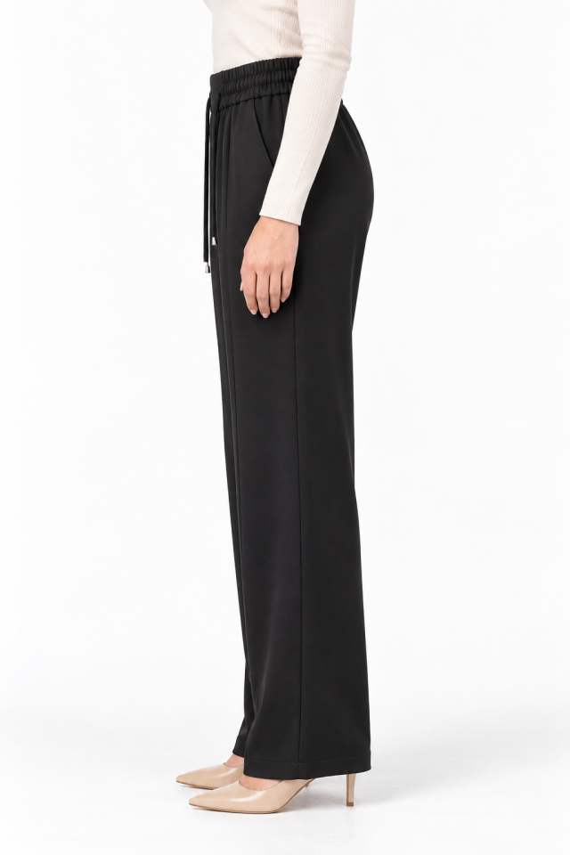 Sentez 5618 Elegance  Beli Lastikli Dar Paça Pantolon - Siyah