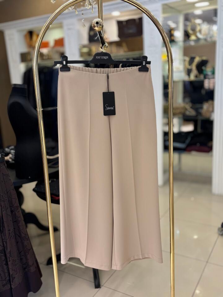 Sentez - 5386 Arkası Lastikli Bol Paça Pantolon- Taş