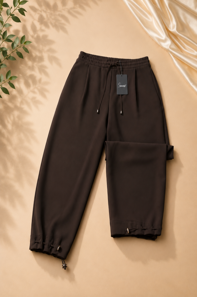 Sentez-5551 Paçası Kapsüllü Şalvar Pantolon - Kahve