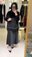 TIĞ TRİKO PIRILTI & TAŞ DETAY KADİFE TUNİK