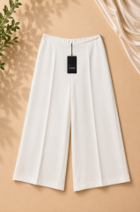 Sentez - 5386 Arkası Lastikli Bol Paça Pantolon- Ekru