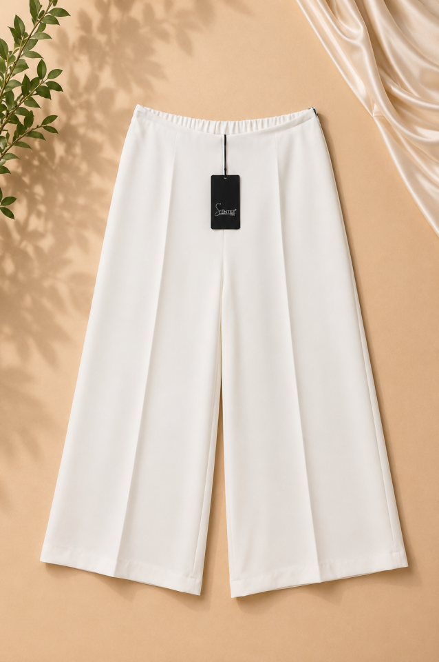 Sentez - 5386 Arkası Lastikli Bol Paça Pantolon- Ekru