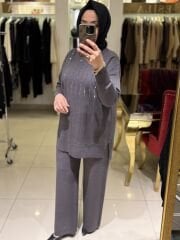 Fuat Gürşen 4350 Dik Taş Baskılı Pantolonlu Takım - Antrasit