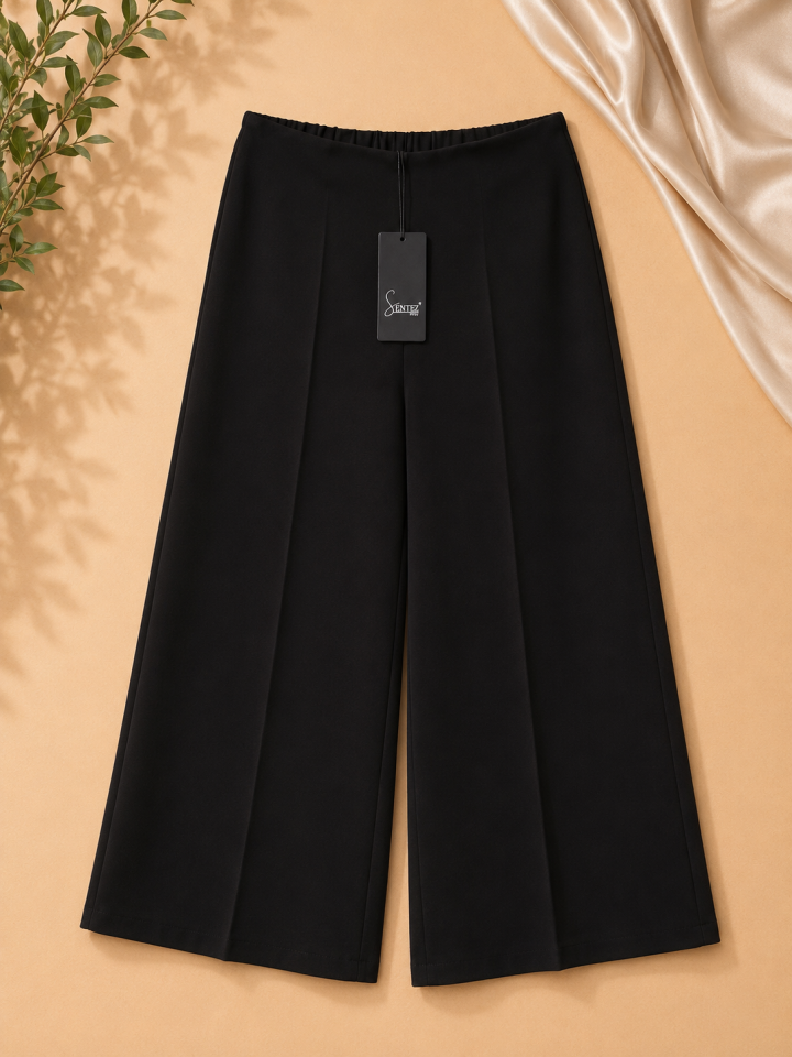 Sentez - 5386 Arkası Lastikli Bol Paça Pantolon- Siyah