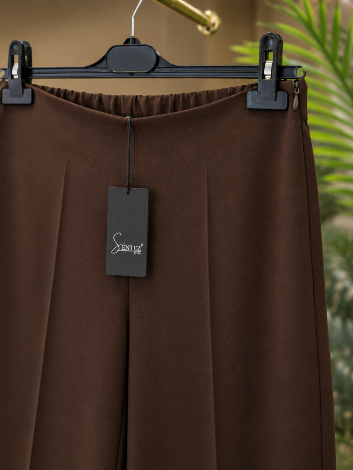 Sentez - 5386 Arkası Lastikli Bol Paça Pantolon- Kahve