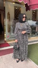 SEÇİL  SİYAH BEYAZ VİSCOZ ELBİSE