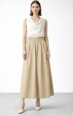 Sentez  5479 ELY Beli Lastikli Etek - Bej