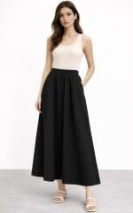 Sentez  5479 ELY Beli Lastikli Etek - Siyah