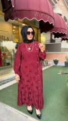 SEÇİL BORDO DESENLİ ELBİSE