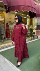 SEÇİL BORDO DESENLİ ELBİSE