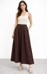 Sentez  5479 ELY Beli Lastikli Etek - Kahve