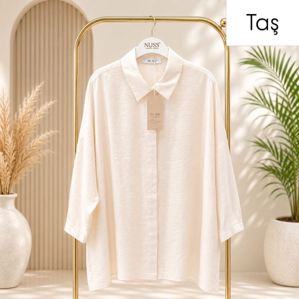Nuss 3001 Oversize Basic Gömlek-  Taş