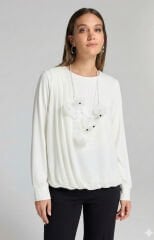 Fuat Gürşen 5311 Yan Drape Detay Bluz - Ekru