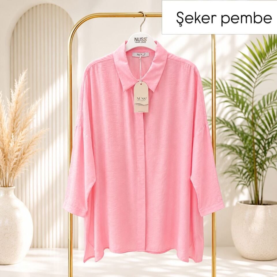 Nuss 3001 Oversize Basic Gömlek- Şeker Pembe