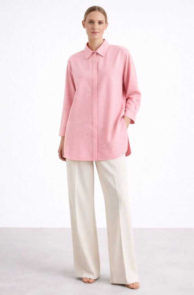 Nuss 3001 Oversize Basic Gömlek- Şeker Pembe