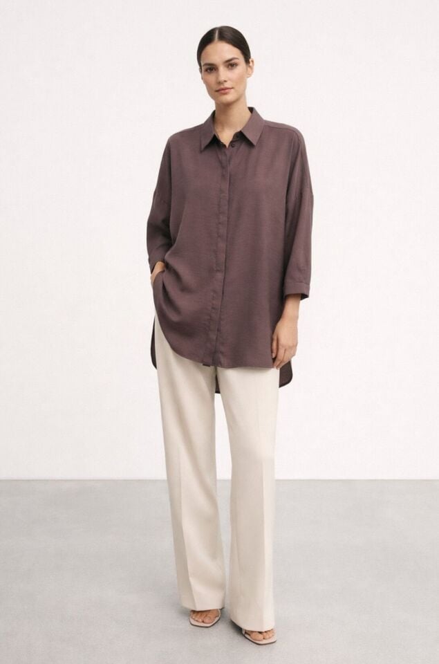 Nuss 3001 Oversize Basic Gömlek- Kahve