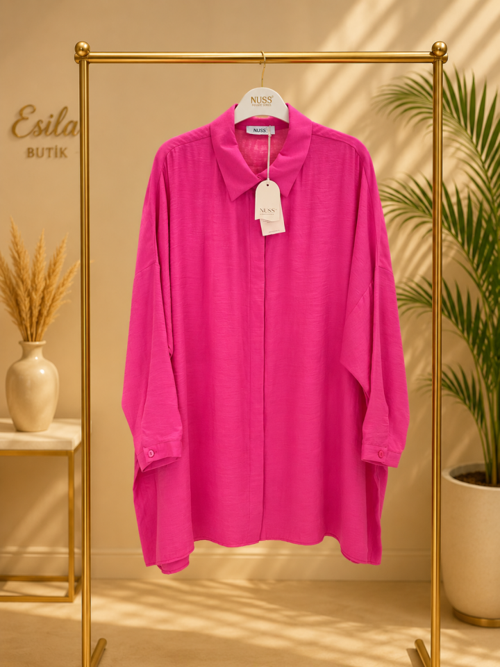 Nuss 3001 Oversize Basic Gömlek-Fuşya