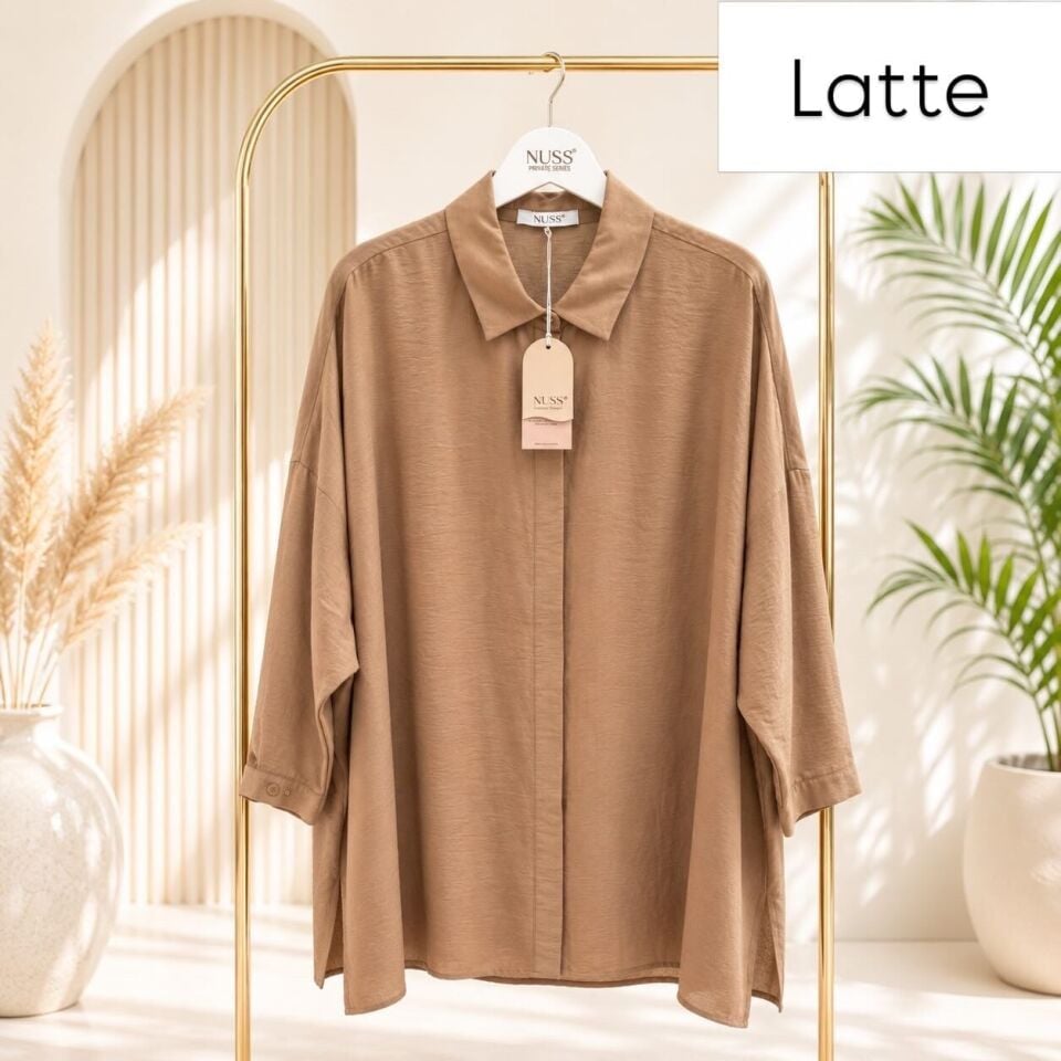 Nuss 3001 Oversize Basic Gömlek- Latte