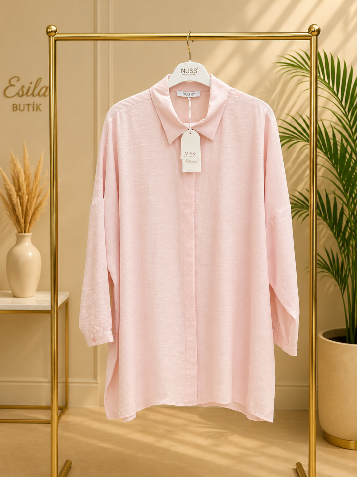 Nuss 3001 Oversize Basic Gömlek- Pudra