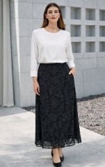 Fuat Gürşen 5404 Güpür Üzeri Boncuk İşlemeli Etek - Siyah