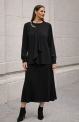 Fuat Gürşen 5310 Yaka Taş İşlemeli Bluz - Siyah