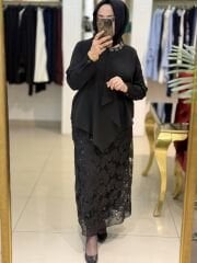 Fuat Gürşen 5310 Yaka Taş İşlemeli Bluz - Siyah