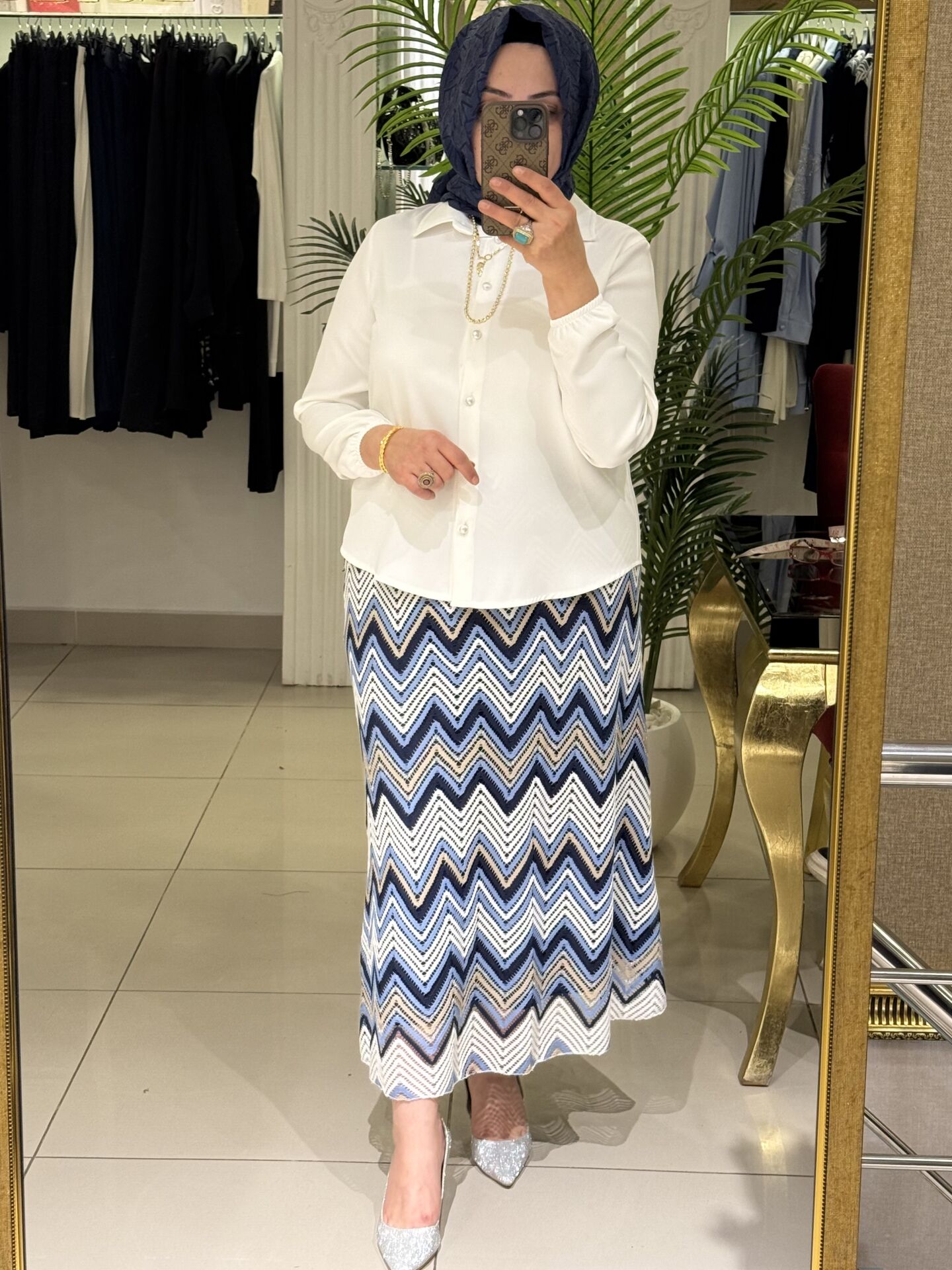 Fuat Gürşen 5409 Eteği Zigzag Desen Takım - İndigo