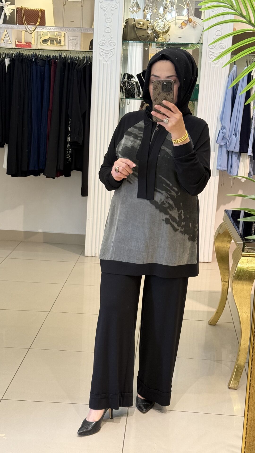 Fuat Gürşen 5343 Yaka Fermuar Detay Pantolonlu Takım - Siyah