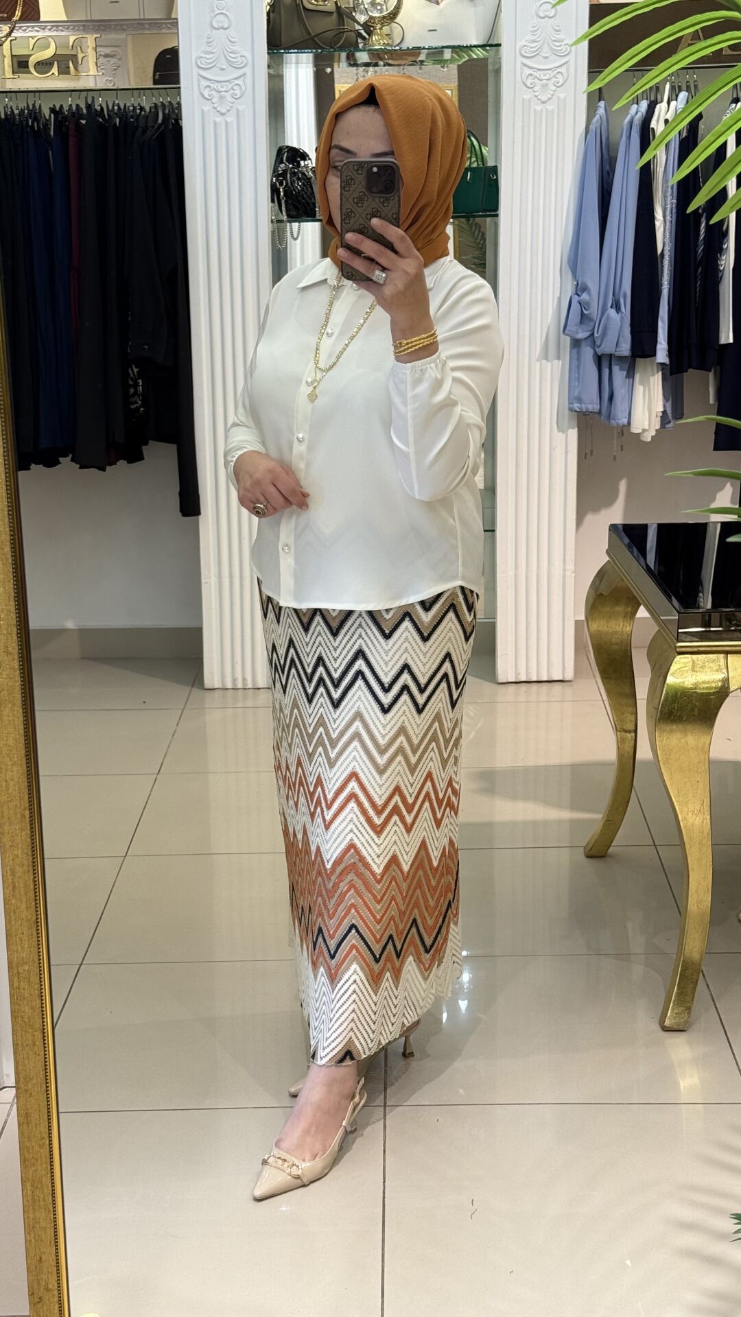 Fuat Gürşen 5409 Eteği Zigzag Desen Takım -Oranj