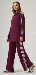 Nuss 1093 Gemici Yaka Şerit Detay Pantolonlu Takım - Mürdüm
