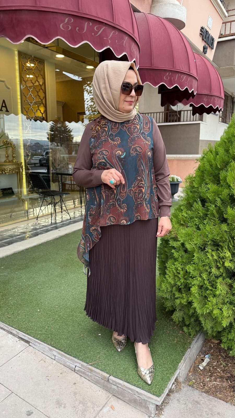 TAŞ İŞLEMELİ ŞAL DESENLİ ŞİFON BLUZ/ FUAT GÜRŞEN