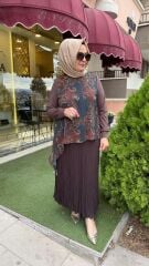 TAŞ İŞLEMELİ ŞAL DESENLİ ŞİFON BLUZ/ FUAT GÜRŞEN