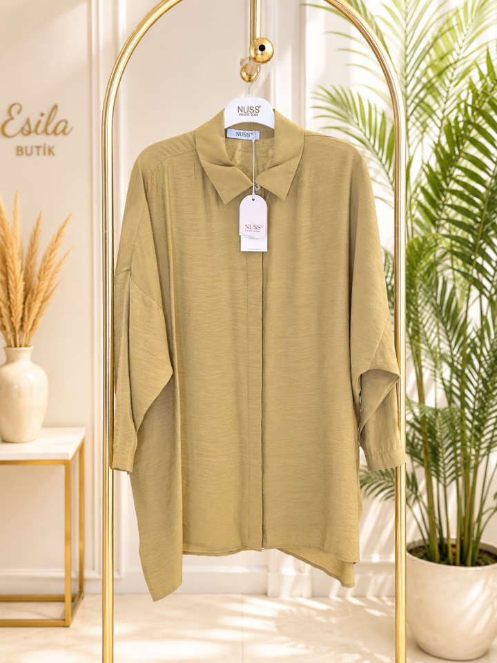 Nuss 3001 Oversize Basic Gömlek-  Olive