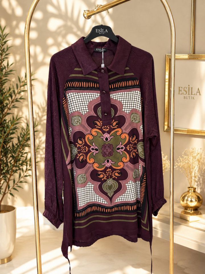 Fuat Gürşen 4363 Desenli Tunik -  Bordo
