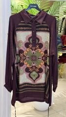 Fuat Gürşen 4363 Desenli Tunik -  Bordo