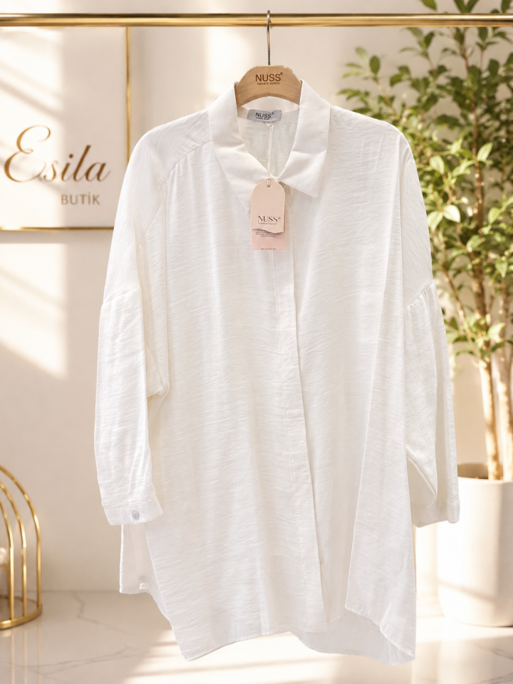 Nuss 3001 Oversize Basic Gömlek-  Ekru