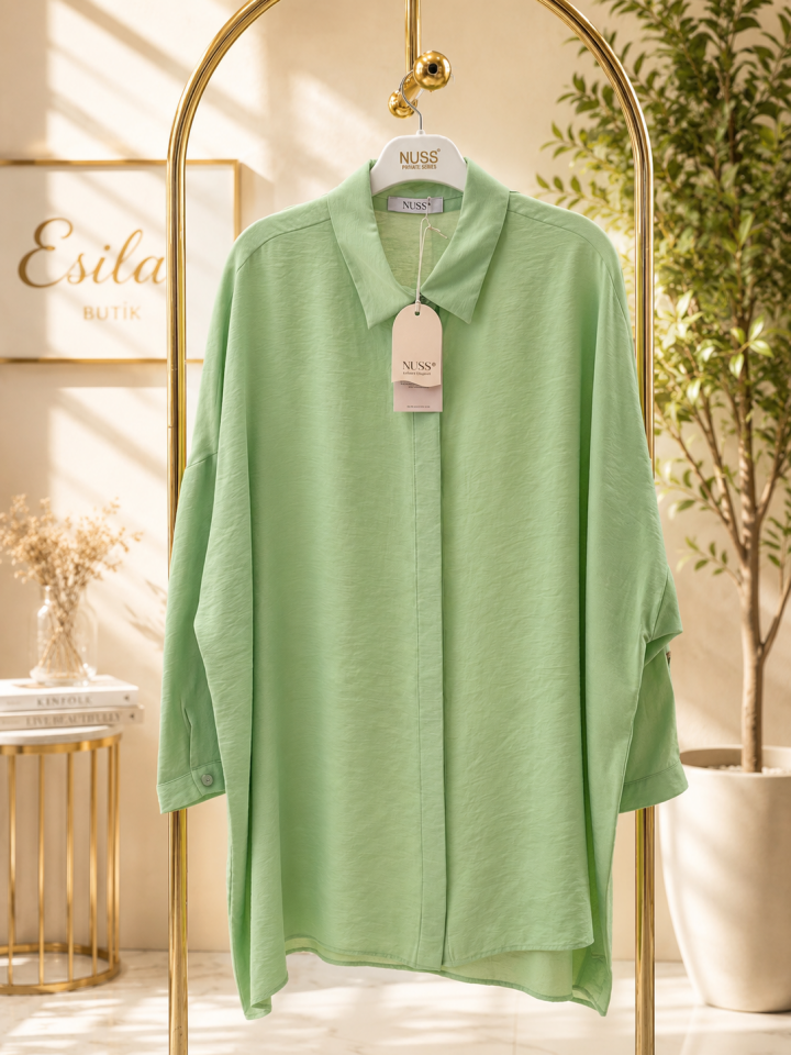 Nuss 3001 Oversize Basic Gömlek- Yeşil