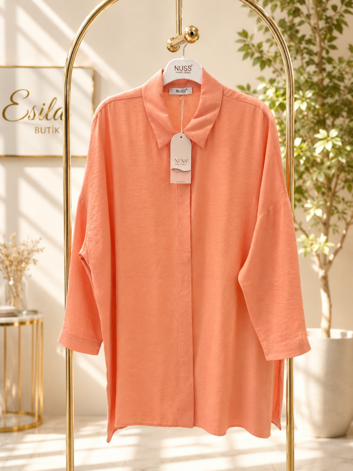 Nuss 3001 Oversize Basic Gömlek- Şeftali